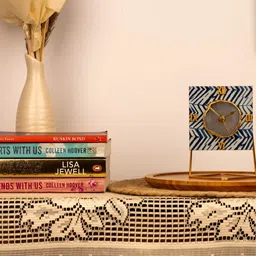 LOOMSARTE Blue & Off White Printed Vintage Table Clock-image-34