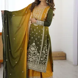 CANBIA Women Ethnic Motifs Embroidered Regular Kurta with Trousers & With Dupatta-5