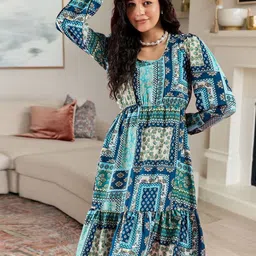 DressBerry Women Bohemian Print Puff Sleeve Fit & Flare Dress-image-40