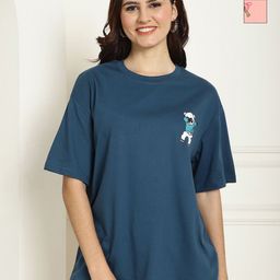 Metronaut Women Pack of 2 Kung Fu Panda Typography Printed Cotton Oversized T-shirts-image-89
