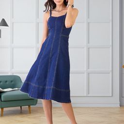 all about you Denim Fit & Flare Midi Dress-image-22