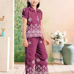 BAESD Girls Embroidered Puff Sleeves Pure Cotton Shirt With Palazzo-picture-6