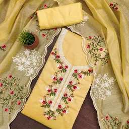 DIVASTRI Embellished Cotton Blend Unstitched Dress Material-image-4