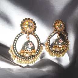 M55 Artificial Stones Studded And Beaded Circular Shaped Drop Earrings image 2