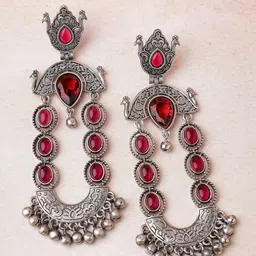 KARATCART Silver Plated Kundan Oxidised Drop Earrings-0