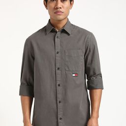 Tommy Hilfiger Men Spread Collar Solid Cotton Casual Shirt-image-96