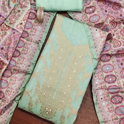 SHADOW & SAINING Floral Woven Design Zari Work Unstitched Dress Material-image-37