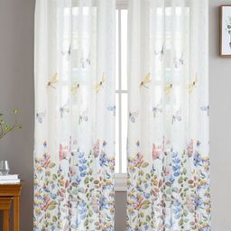 HOMADORN Multicoloured & White Set of 2 Floral Sheer Door Curtain-22