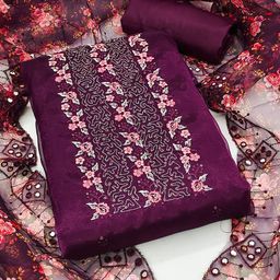 HERE&NOW Floral Embellished Sequinned Organza Unstitched Dress Material-image-47