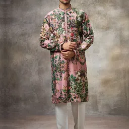 Rivaar By Rocky Star Floral Printed Mandarin Collar Straight Kurta With Pyjamas-image-57