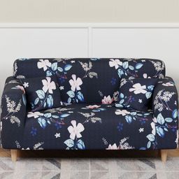 Aura Blue & White Printed Polyester 1 Piece Sofa Cover With Arms-image-70