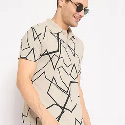 KASMA Abstract Printed Polo Collar Cotton Regular Fit T-Shirt-image-23