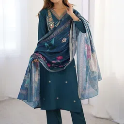 KALINI Women Ethnic Motifs Yoke Design Regular Sequinned Kurta with Pyjamas & Dupatta-16