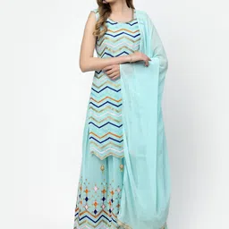 TS LIFESTYLE Women Striped Embroidered Kurta with Sharara & Dupatta-picture-2