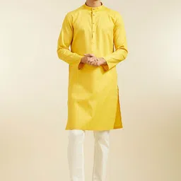 Diwas by Manyavar Geometric Woven Design Mandarin Collar Pure Cotton Straight Kurta-image-40