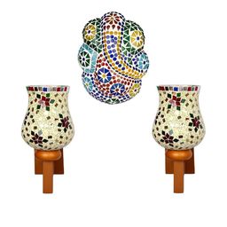 Somil Indore Mosaic Decorative Lamp Combo of Matching Wall Lamp & Blessing God Ganesh Wall Lamp, Multi Compatible with LED, Size: 14.5 X 14.5 X 28 Cm, Pack of 3.-image-44