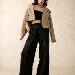 Virgio Women Stevie Black Paperbag Waist Pants with Lace-image-38