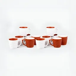 Storepedia White & Rust Handcrafted Solid Ceramic Glossy Cups Set of Cups and Mugs-image-85