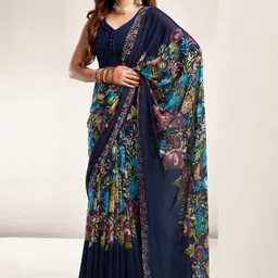 Jinal & Jinal Floral Pure Georgette Fusion Saree-picture-28