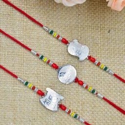 MEIRA JEWELLERY Set Of 3 Religious Rakhis With Greeting Card & Roli Chawal-11