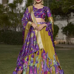 A TO Z CART Printed Ready to Wear Silk Lehenga & Unstitched Blouse With Dupatta-image-5