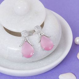 Manikya Rhodium-Plated AD Studded TearDrop Shaped Drop Earrings-1