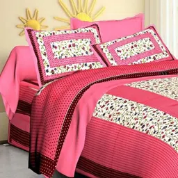 Aura Pink & Blue Floral Printed 144 TC Cotton Queen Bedsheet Set 2.10 m x 2.30 m-image-96