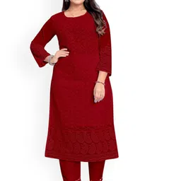 KAYRAAH Ethnic Motifs Embroidered Georgette Kurta-image-60