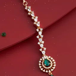 Kushal's Fashion Jewellery Gold-Plated Zircon Stone Studded Maang Tikka-51