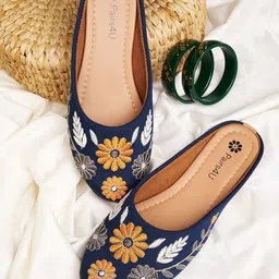 Pairs4U Women Embellished Pointed Toe Regular Mojaris Flats-image-76