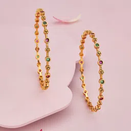 Kushal's Fashion Jewellery Set Of 2 Ruby Gold-Plated Ethnic Antique Bangles-51