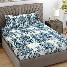 Myntra Elegant Homes Blue & White Printed Woollen 300 TC King Bedsheet Set 2.5 m x 2.25 m-image-62
