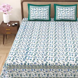 Myntra Elegant Homes Green & White Floral Cotton 180TC Double King Bedsheet Set-2.75mx2.2m-image-101