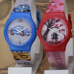 VIRAKTI Women Pack of 2 Brass Printed Dial & Straps Analogue Watch KID-02-08-COMBO-4