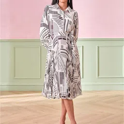 AND Abstract Printed Shirt Collar A-Line Midi Dress-image-65