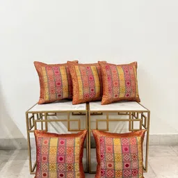 DIHIKA Orange & Yellow Set of 5 Square Cushion Covers-19