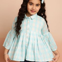 Miss & Chief Checked Bell Sleeve Georgette Shirt Style Top-13