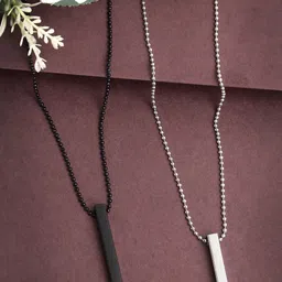 Roadster Men Set of 2 Rhodium-Plated Geometric Pendants with Chains-13
