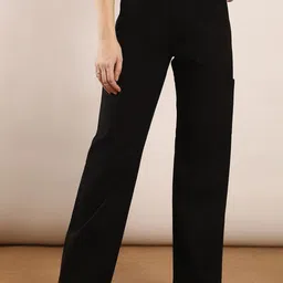 FCK-3 Women Wide Leg High-Rise Light Fade Stretchable Clean Look Dark ShadeJeans-image-71