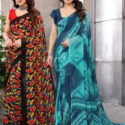 Moda Rapido Women Pack of 2 Floral Printed Pure Georgette Saree-image-92
