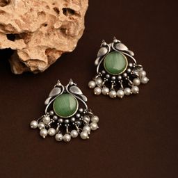 Anvik Silver-Plated Artificial Stones Studded And Beaded Peacock Shaped Studs-48
