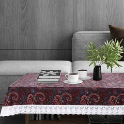 Stylista Brown & Blue Ethnic Motifs Printed 4-Seater Table Cover With Stylish Lace Border-picture-8