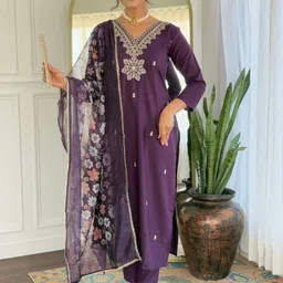 KALINI Women Ethnic Motifs Embroidered Regular Thread Work Kurta with Trousers & With Dupatta-39