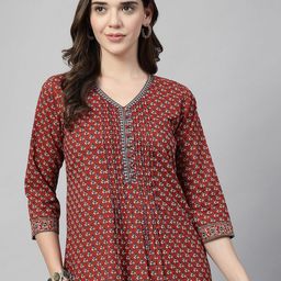 QOMNWomen Ethnic Motifs Print Cotton Top-image-48