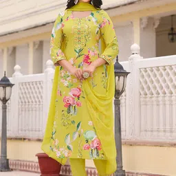 Moda Rapido Floral Printed Round Neck Straight Kurta with Trousers & Dupatta-22