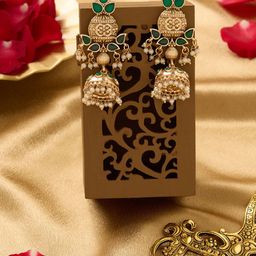 Zaveri Gold-Plated Pearls Beaded & Artificial Stones Studded Dome Shaped Jhumkas-8