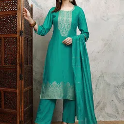 Vishudh Floral Printed Straight Kurta with Trousers & Dupatta-picture-31