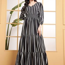 Raiyani Fashion Women Striped V Neck Monochrome Anarkali Tiered Kurta-picture-4