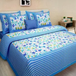 Aura Blue Ethnic Motifs Pure Cotton 144 TC Queen Bedsheet Set 2.1m x 2.3m-image-46