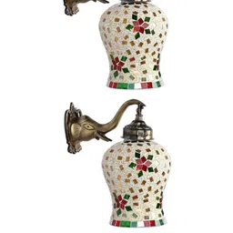 SOMIL Pack Of 2 Multicoloured Cylinder Shaped Printed Glass Wall Lamps-13